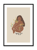 #1 Priority is a minimalist illustration by Opposite Wall of a woman hugging herself for some self-love with the words "Myself first" written underneath.