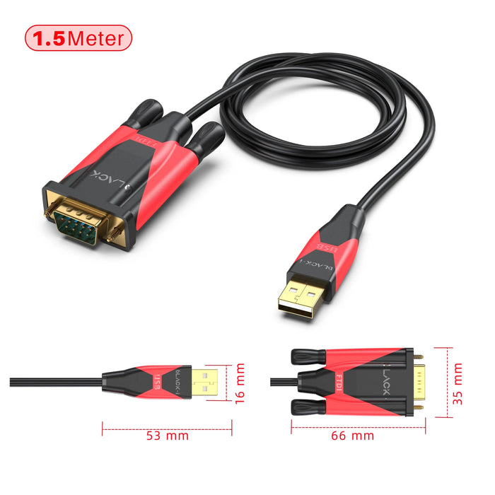 Black-i USB 2.0 to RS232 Male FTDI Cable 1.5 Meter
