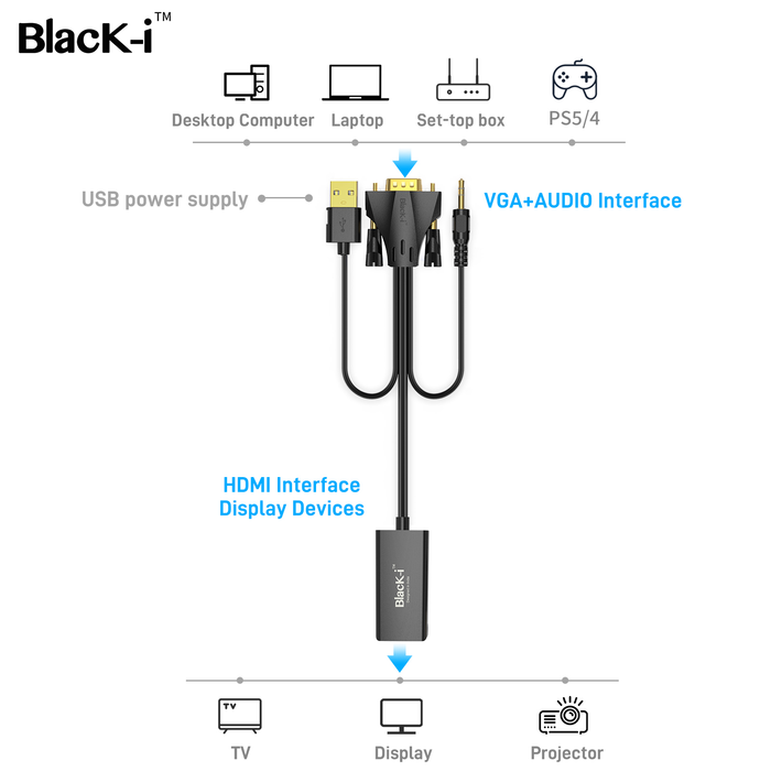 Black-i VGA to HDMI Converter with Audio