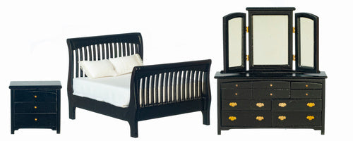 BLACK SLAT BEDROOM SET - 3PC (T5875)