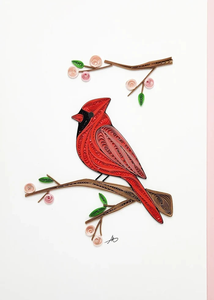 Cardinal with Cherry Blossom Quilled Card