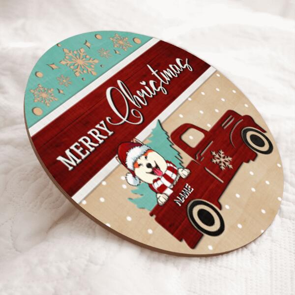 Christmas Dog Welcome Door Sign, Gift For Dog Lovers, Red Truck & Pine Tree Custom Wooden Signs , Dog Mom Gifts