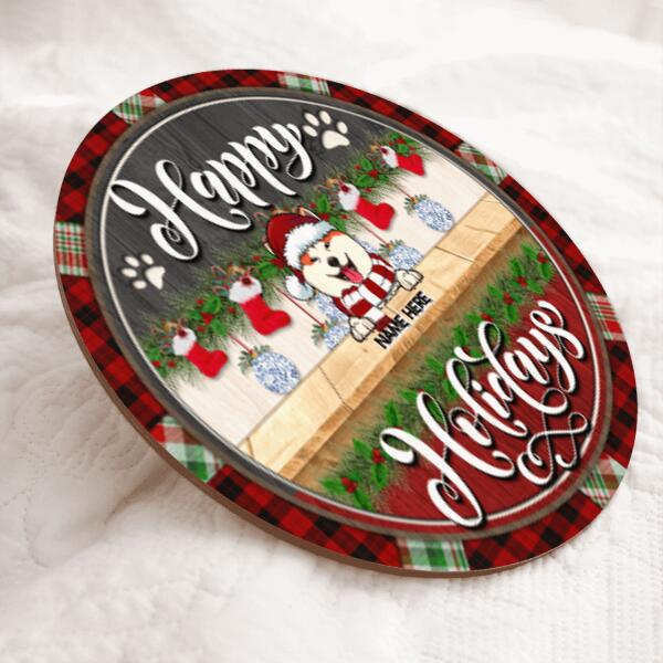 Christmas Door Decorations, Gifts For Dog Lovers, Happy Holiday Grey And Red Welcome Door Signs , Dog Mom Gifts