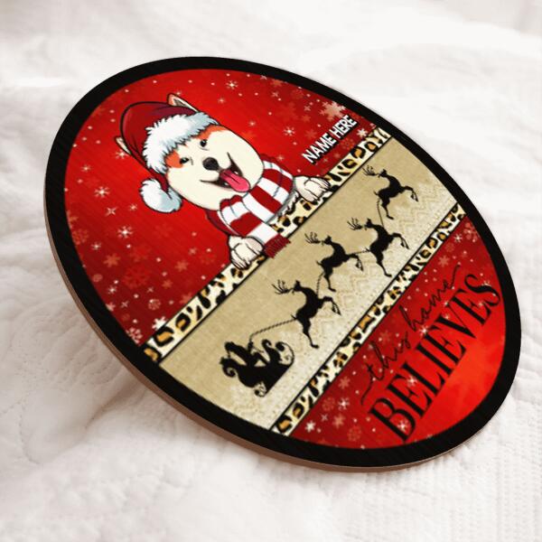 Christmas Door Decorations, Gifts For Dog Lovers, This Home Believes Santa's Sleigh Red And Gold Welcome Door Signs , Dog Mom Gifts