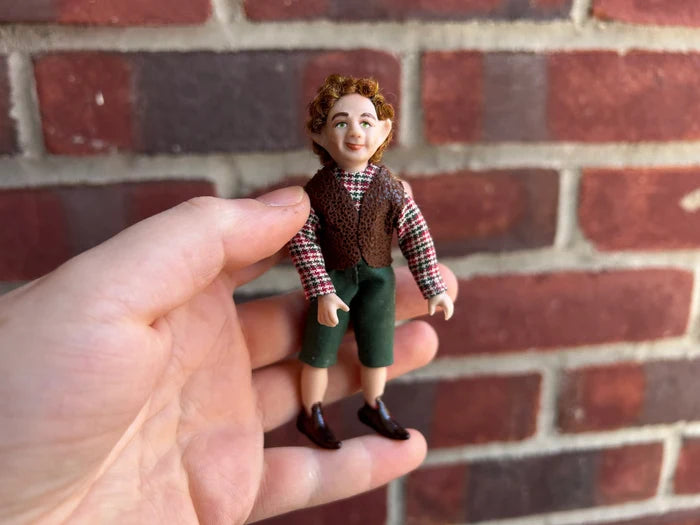 Christmas Elf Little Boy Doll in Brown Vest and Green Shorts