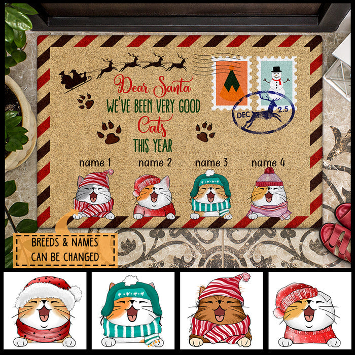 Christmas Personalized Doormat, Gifts For Cat Lovers, Dear Santa We've Been Very Good Cats This Year Front Door Mat