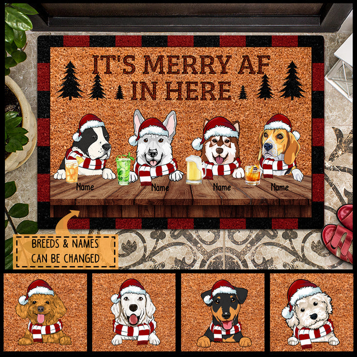 Christmas Personalized Doormat, Gifts For Dog Lovers, It's Merry Af In Here Outdoor Door Mat