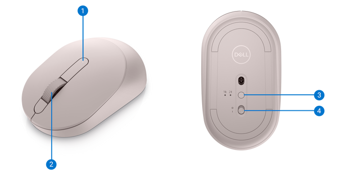 Dell MS3320W 1600 DPI 2.4GHz Optical Bluetooth Wireless Mouse With 36 Month Battery Life - Ash Pink
