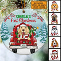Dog 1st Christmas, Red Truck Circle Ceramic Ornament, Personalized Dog Breeds Ornament, Dog Lovers Gifts