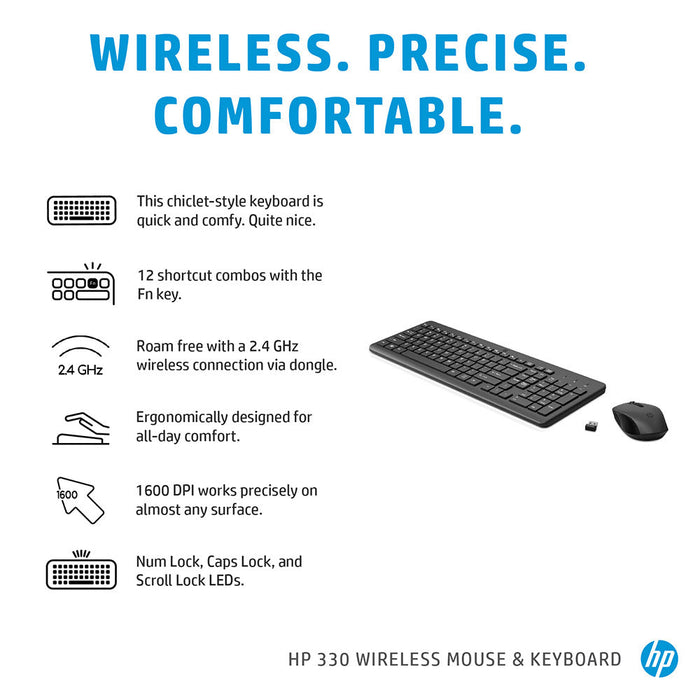 HP 330 Wireless Keyboard and Optical Mouse Ultra Slim Combo with LED Indicators