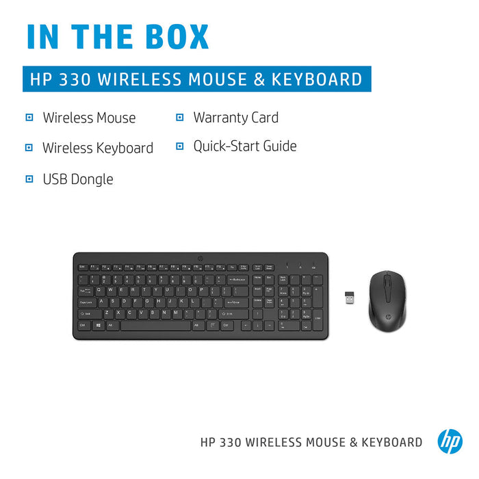 HP 330 Wireless Keyboard and Optical Mouse Ultra Slim Combo with LED Indicators