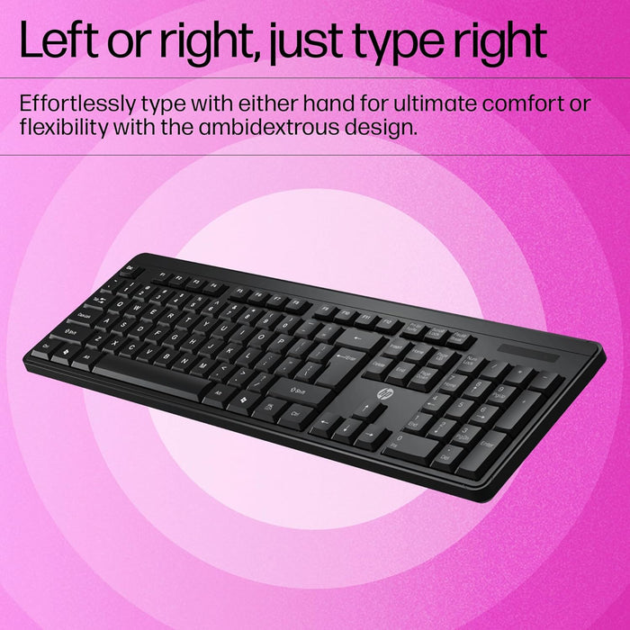 HP K160 2.4GHz Wireless Keyboard with 12 Function Shortcut Keys - Black
