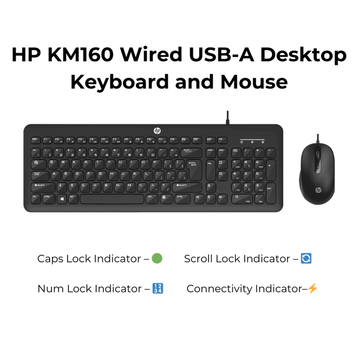 HP KM160 Wired USB-A Desktop Keyboard and Mouse Combo - Black
