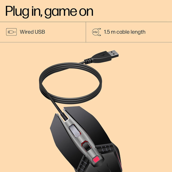 HP M270 3200DPI USB Wired Optical RGB Backlit Gaming Mouse - Black
