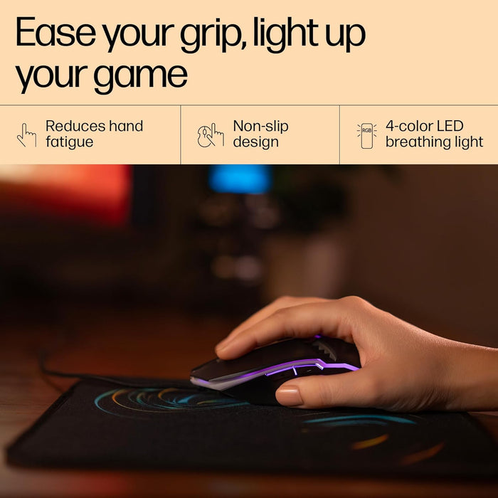 HP M270 3200DPI USB Wired Optical RGB Backlit Gaming Mouse - Black