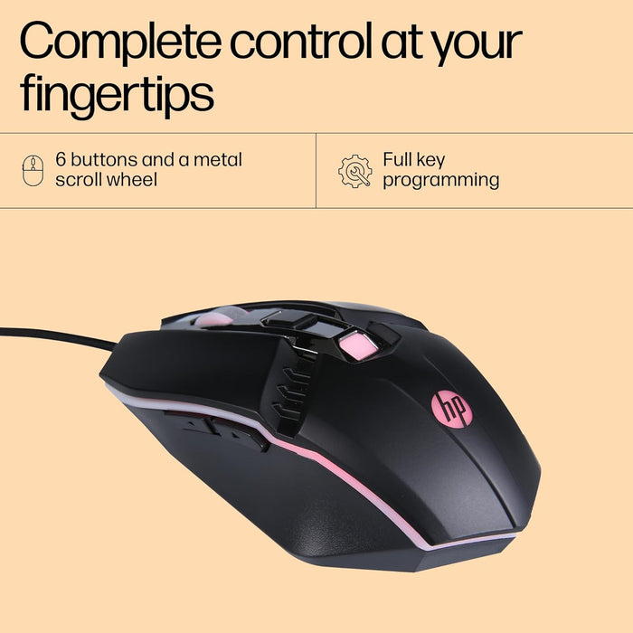 HP M270 3200DPI USB Wired Optical RGB Backlit Gaming Mouse - Black