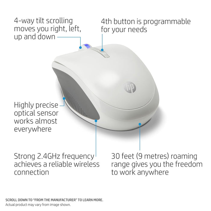 HP X3300 1600DPI 2.4GHz Optical Wireless Ambidextrous Mouse - White