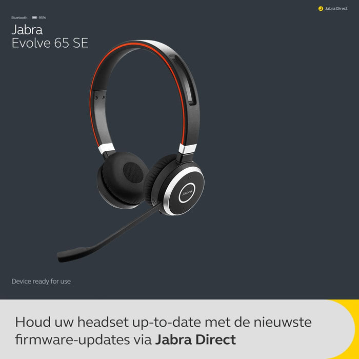 JABRA EVOLVE 65 SE Link 380A UC Bluetooth Wireless Passive Noise Cancellation Stereo Headset with Mic - Black