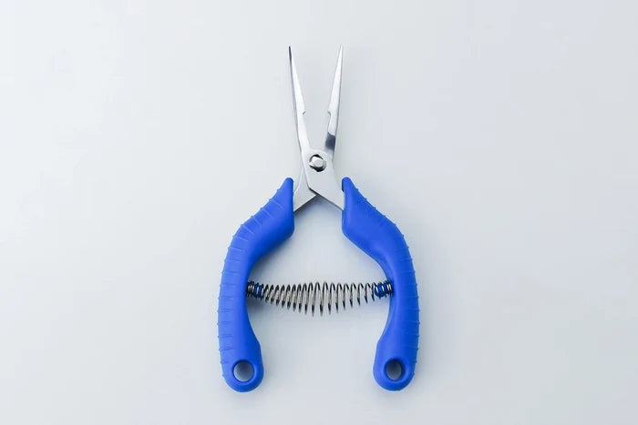 Pair of blue-handled pliers on a white background