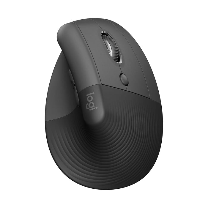 Black Logitech mouse on a white background