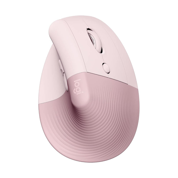 Pink computer mouse with a white body on a white background