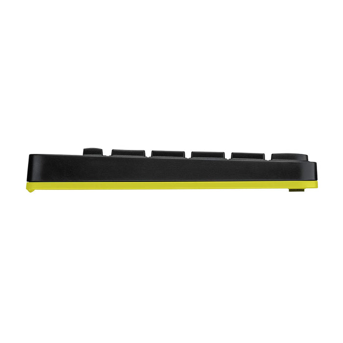 Black and yellow electronic keyboard controller on a white background