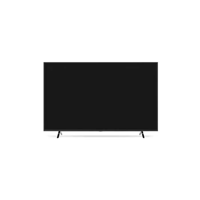 A modern flat-screen television with a slim black bezel and two small angled legs, shown from the front on a plain white background.