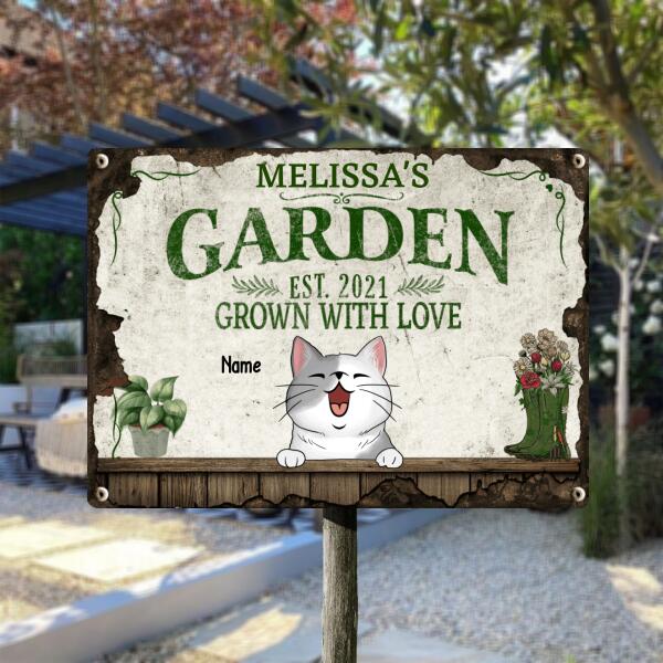 Pawzity Metal Garden Sign, Gifts For Cat Lovers, Grown With Love Plant & Flower Vintage Signs