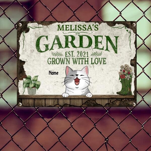Pawzity Metal Garden Sign, Gifts For Cat Lovers, Grown With Love Plant & Flower Vintage Signs