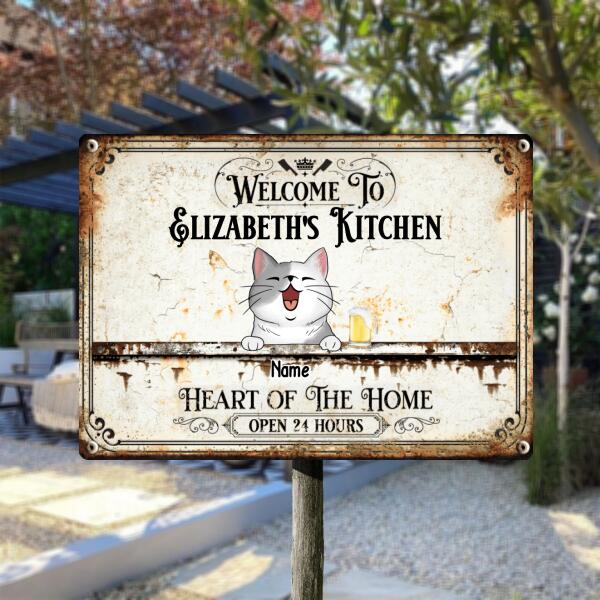 Pawzity Metal Kitchen Sign, Gifts For Cat Lovers, Heart Of The Home Open 24 Hours Welcome Signs