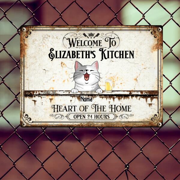 Pawzity Metal Kitchen Sign, Gifts For Cat Lovers, Heart Of The Home Open 24 Hours Welcome Signs
