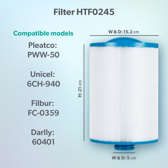 Pleatco PWW50 Compatible Hot Tub Filter - Jacuzzi Lodge S, Lodge L, Italian Design Series & More
