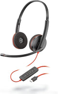 Poly Blackwire 3220 USB-C On Ear Wired Headset With Noise Canceling Boom Mic - Black