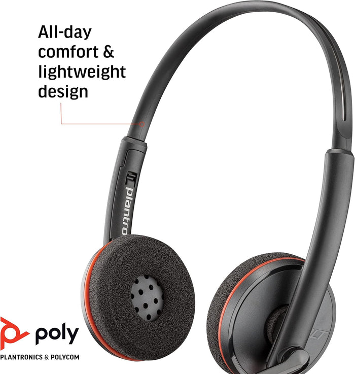 Poly Blackwire 3220 USB-C On Ear Wired Headset With Noise Canceling Boom Mic - Black