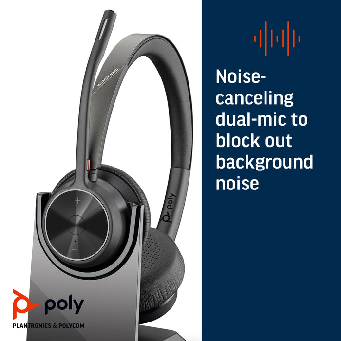 Poly Voyager 4320-M Microsoft Teams Certified Bluetooth Wireless Headset with Charging Stand - Black