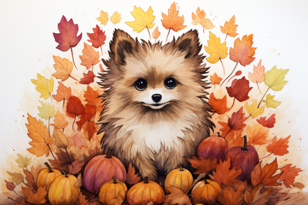 Pomeranian In The Fall
