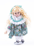 Porcelain Little Girl Doll with Blonde Curly Hair