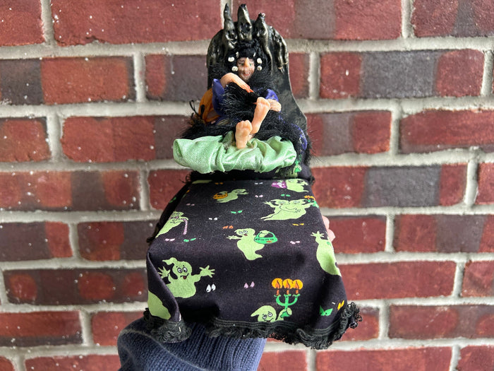 Sculpted Witch Doll on Floating Blanket Bed Halloween