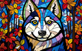 Siberian Husky And Leaves