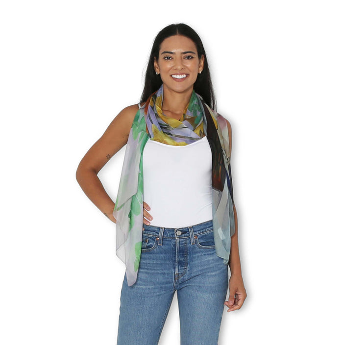 SILK Daffodils and Oranges Scarf 200x70