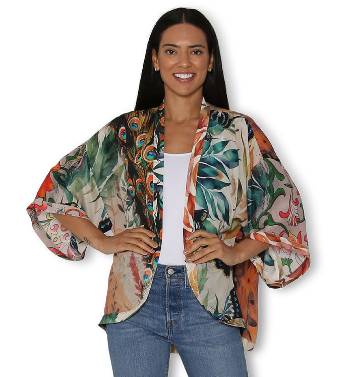 Silk Splendour Of A Peacock Garden Kimono