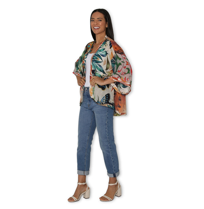Silk Splendour Of A Peacock Garden Kimono