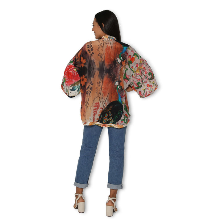 Silk Splendour Of A Peacock Garden Kimono