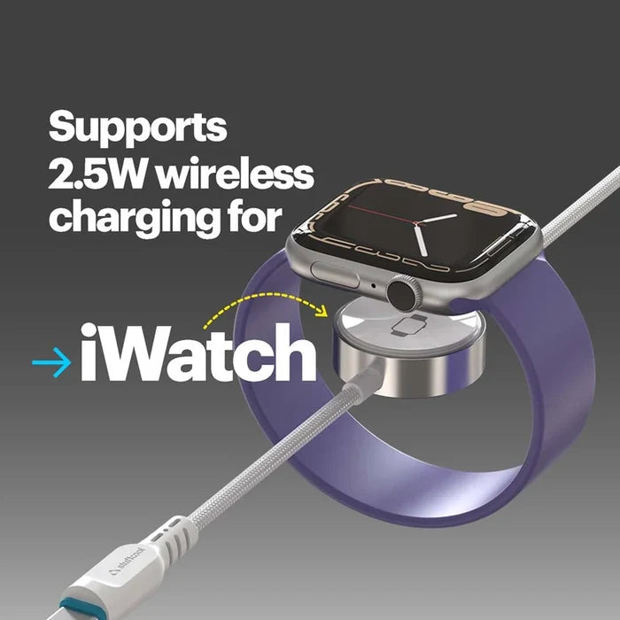 iWatch with wireless charging cable on a gray background