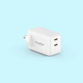 A white plug-in charger with two USB-C ports, featuring the 'stufitool' brand logo, shown on a light blue background.