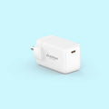 A white plug-in wall charger with a USB-C port, featuring the 'stufitool CHARGE' logo, shown on a light blue background.