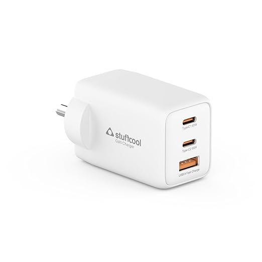 White USB charger with multiple ports on a white background