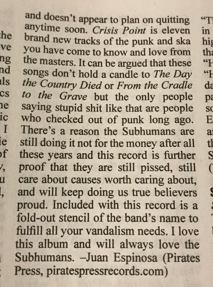 Subhumans - Crisis Point - New LP