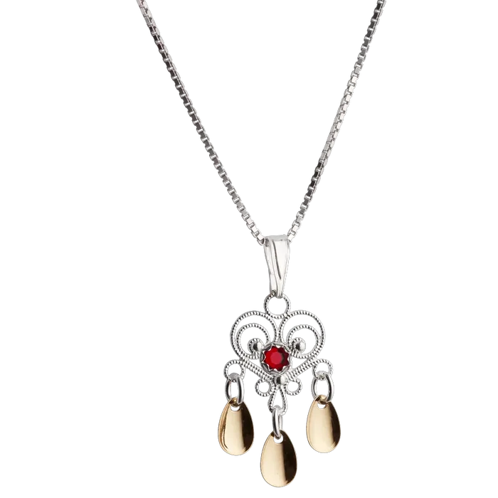 Sylvsmidja Necklace Heart with Red Stones Solje