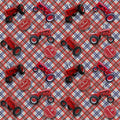 Farmall Tractors Toss On Plaid Cotton Fabric